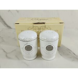 D'Lusso Salt & Pepper Shakers Home Collection Ceramic 3 1/4" White Pewter Vtg